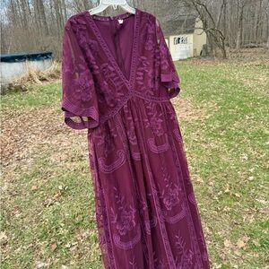 Pinkblush Deep Plum Embroidered V-Neck Maternity Maxi Dress